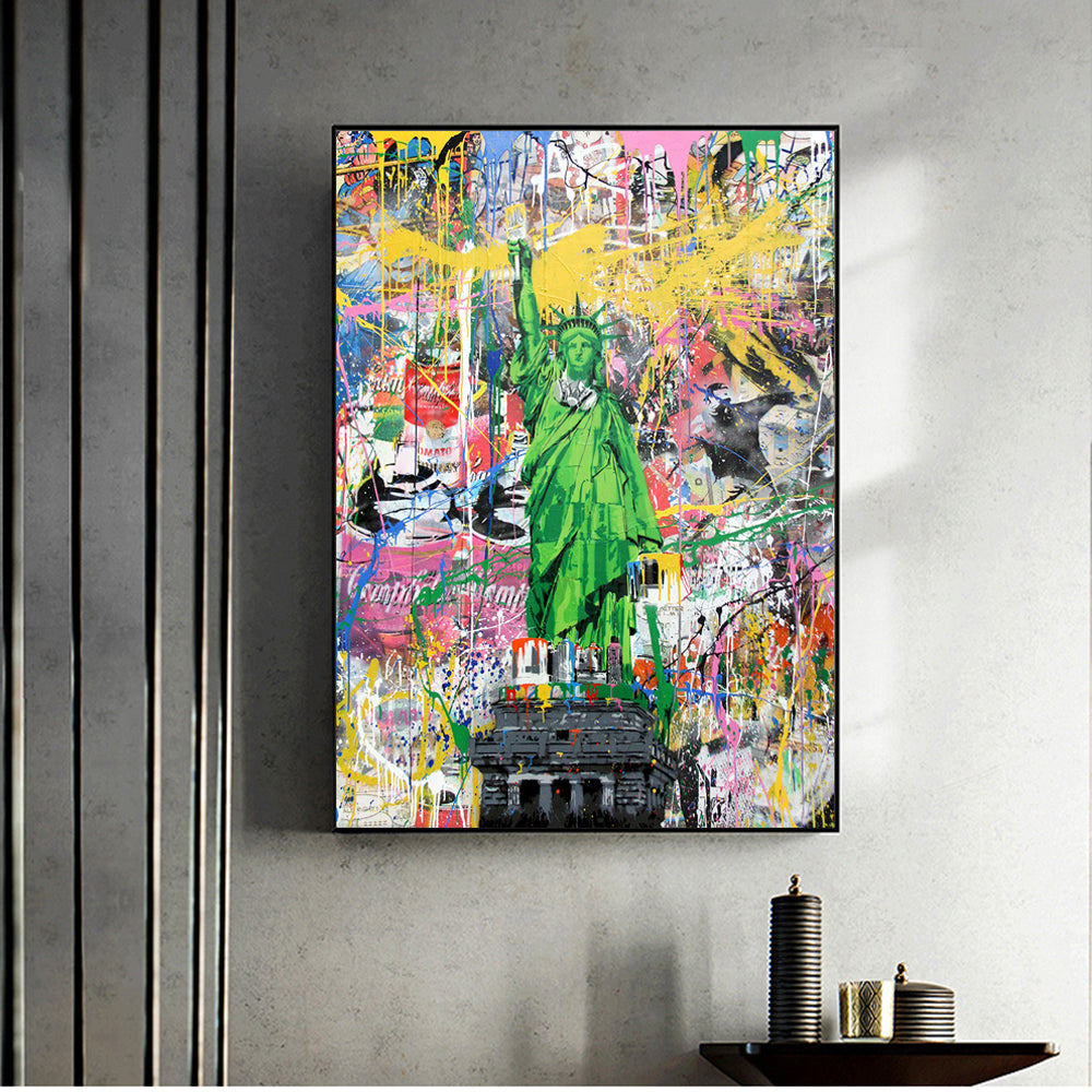 Art Poster With Statue Of Liberty Street Abstract Graffiti Canvas Painting Decoration