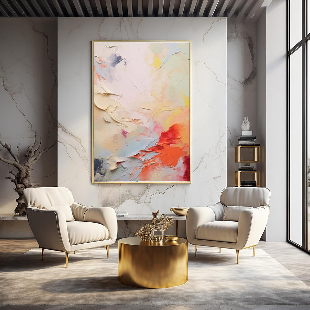 Coral Red White Yellow Handmade Oil Painting Canvas Wall Art Decoration Hand Painted Modern Colorful Abstract Acrylic Artwork For Living Room Home Decor Unframed Paintings