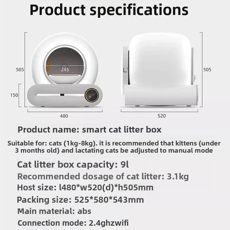 Smart Automatic Self-Cleaning Cat Litter Box with APP Control, 65L Large Space & Odor Elimination, for Cats up to 18lbs