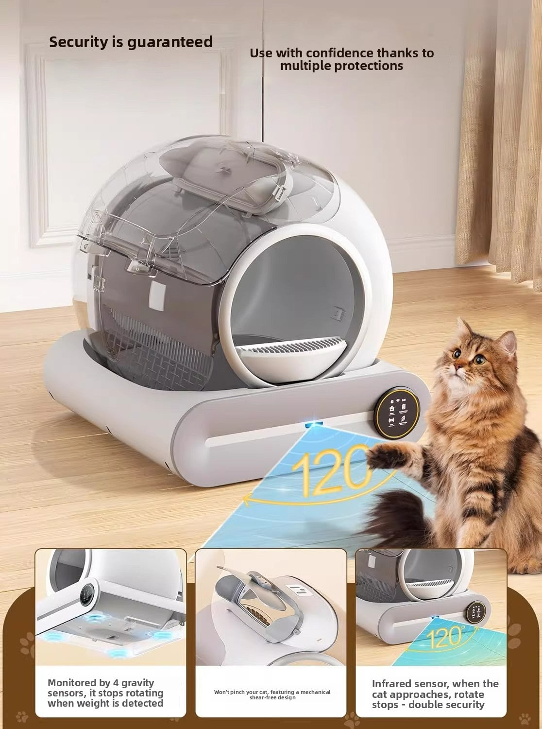 Smart Automatic Self-Cleaning Cat Litter Box with APP Control, 65L Large Space & Odor Elimination, for Cats up to 18lbs