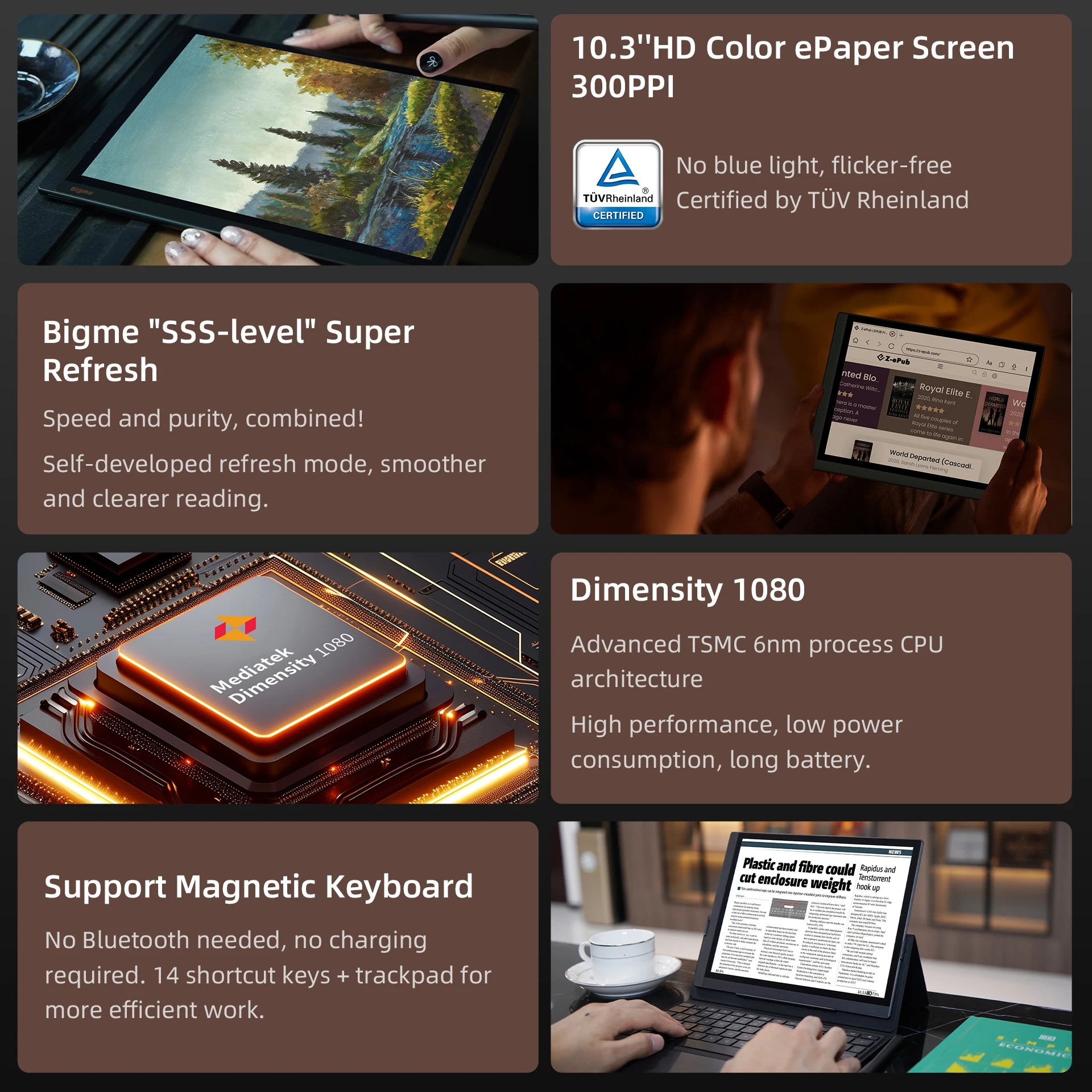Bigme B1051C Pro 10.3'' Color Eink Ebook Reader Android 14 OS, Dimensity 1080, 8+256GB, Electronic Book Tablet 300PPI Ereader