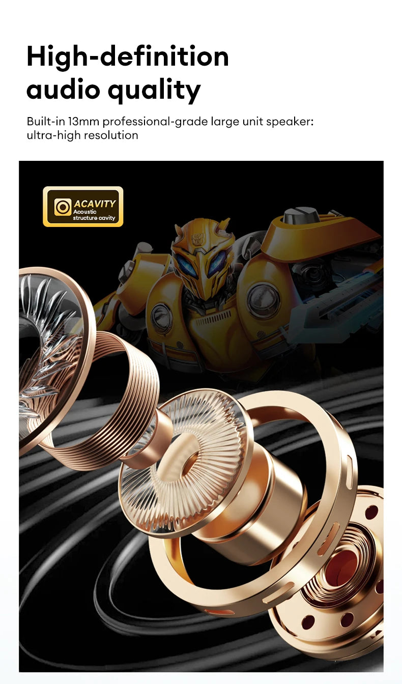 Choice TRANSFORMERS TF-T51 Bluetooth 5.4 Gaming Headsets Stereo Sound Wireless Earphones LED Display AI Translator Headphones