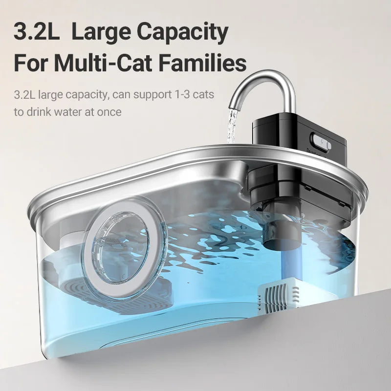 3.2L Automatic Stainless Steel Cat Water Fountain