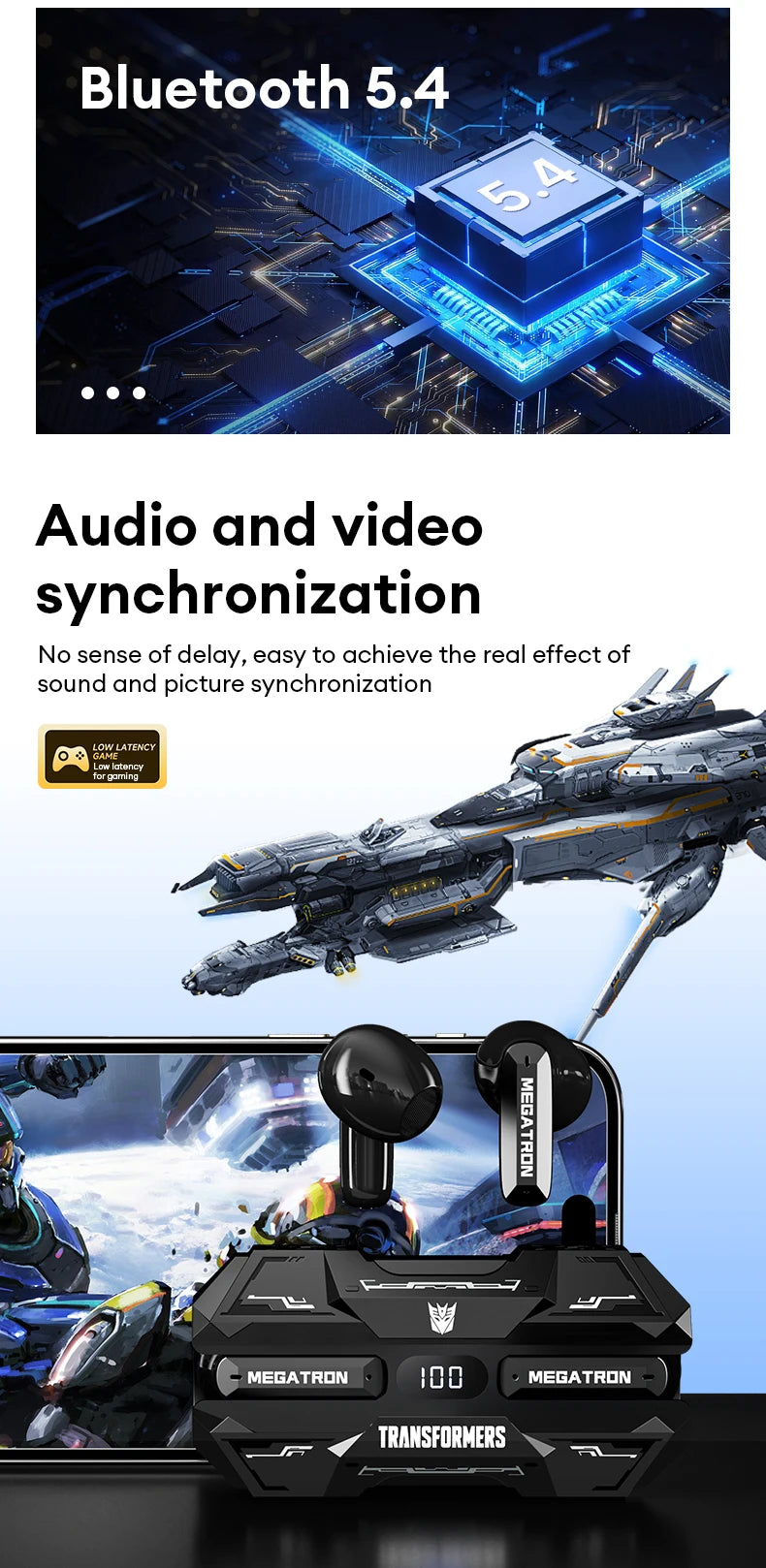 Choice TRANSFORMERS TF-T51 Bluetooth 5.4 Gaming Headsets Stereo Sound Wireless Earphones LED Display AI Translator Headphones