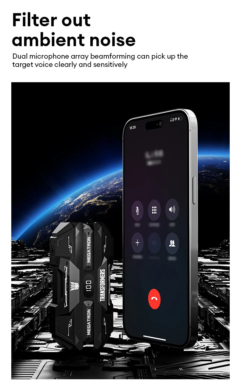 Choice TRANSFORMERS TF-T51 Bluetooth 5.4 Gaming Headsets Stereo Sound Wireless Earphones LED Display AI Translator Headphones