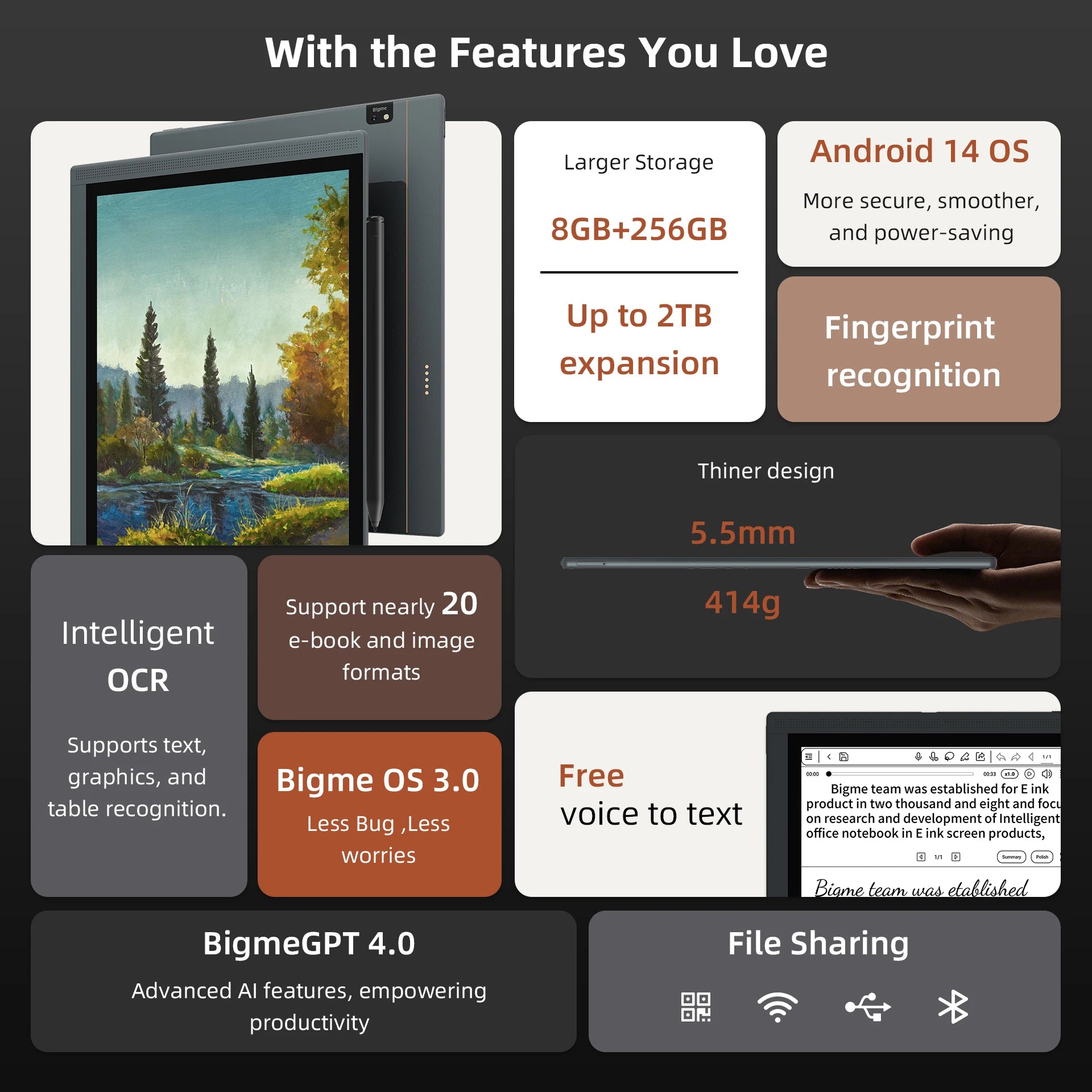Bigme B1051C Pro 10.3'' Color Eink Ebook Reader Android 14 OS, Dimensity 1080, 8+256GB, Electronic Book Tablet 300PPI Ereader