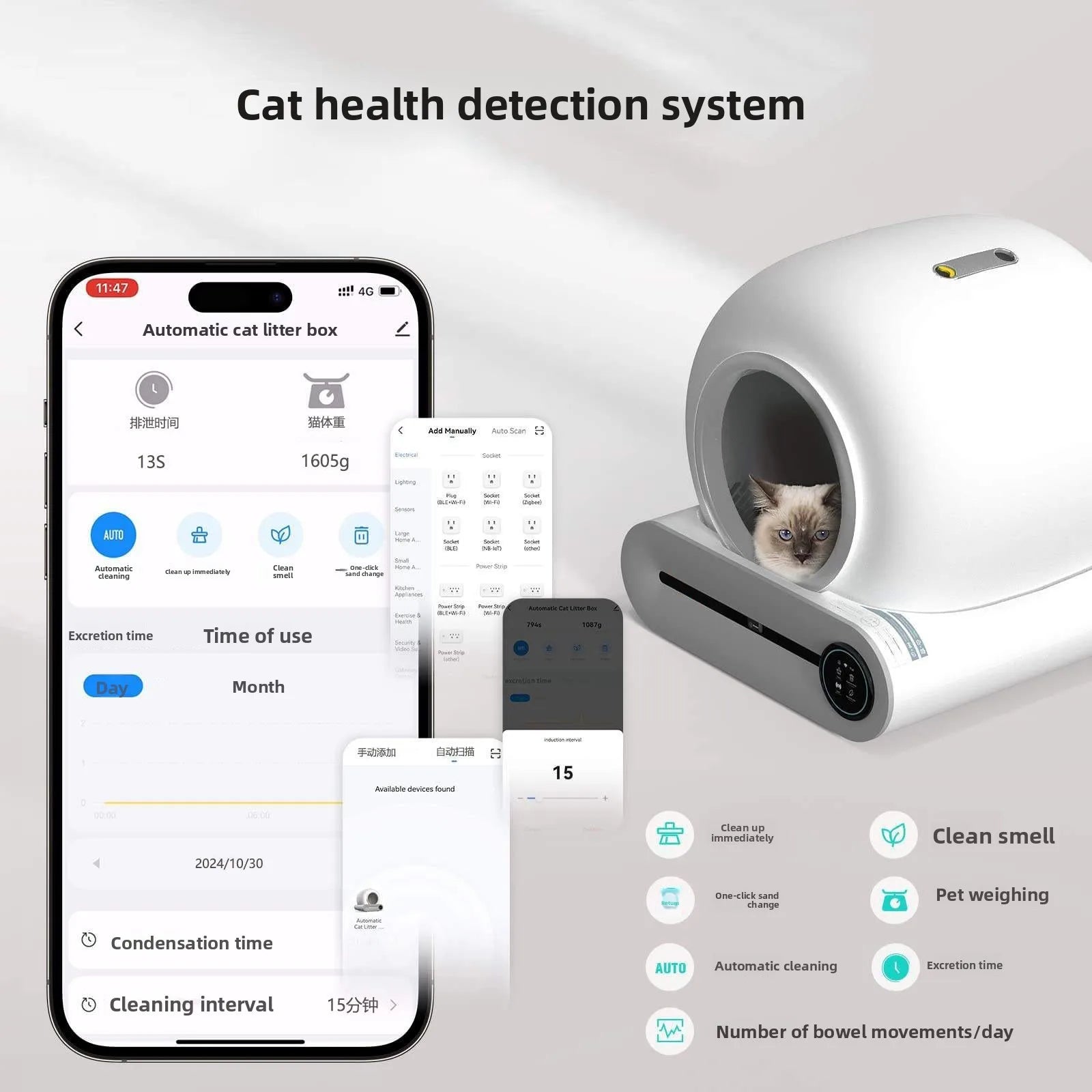 Smart Automatic Self-Cleaning Cat Litter Box with APP Control, 65L Large Space & Odor Elimination, for Cats up to 18lbs