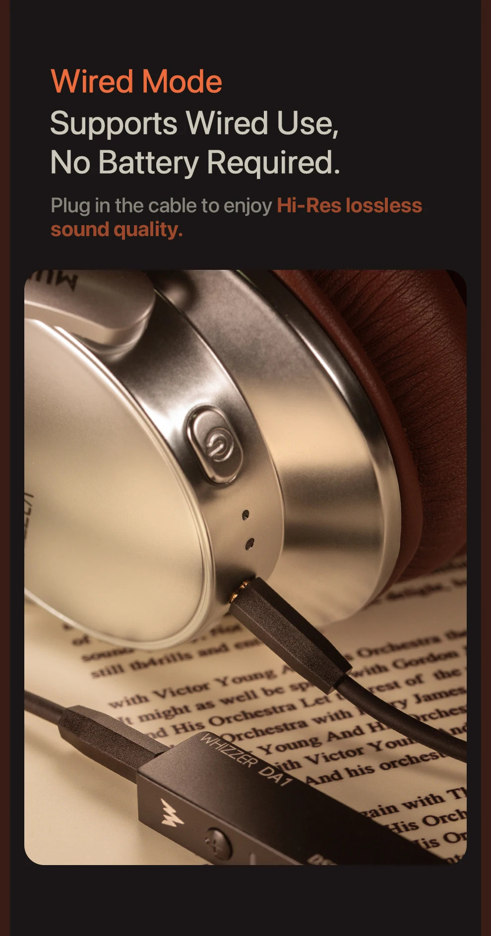 WHIZZER W1S ANC Active Noise Cancelling Headphones Bluetooth 5.3 Hi-Res Audio Wired Wireless Dual Mode HiFi Stereo Headset