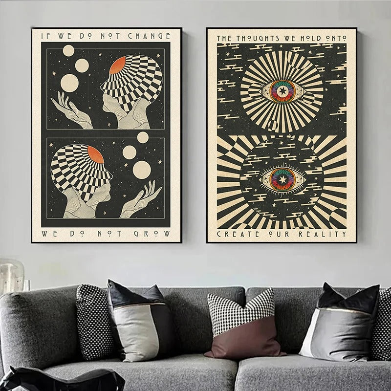 Psychedelic Bohemian Retro Abstract Canvas Painting