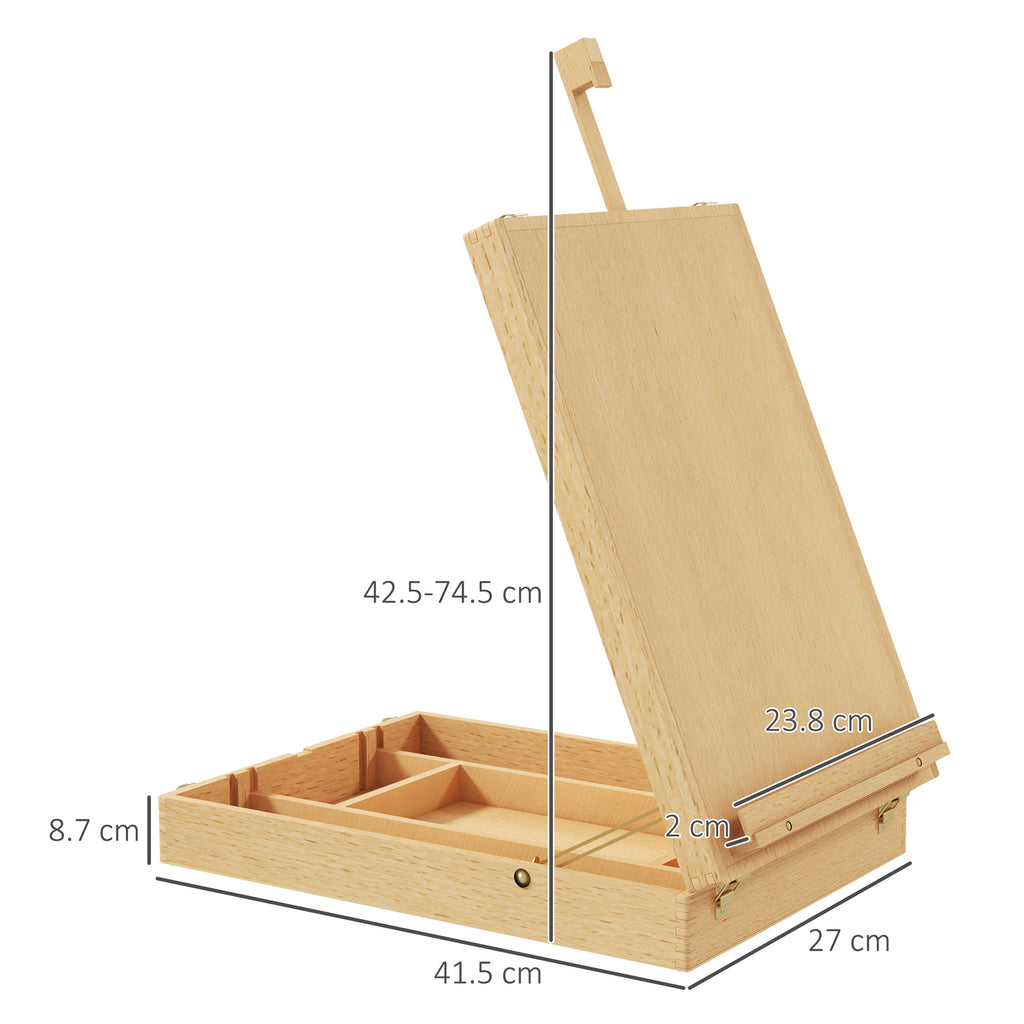 Vinsetto Wooden Table Easel Box Hold Canvas Up To 61cm, Adjustable Beechwood Storage Table Box Easel, Portable Folding Artist Drawing & Sketching Board For Adults, Beginners, Artists Painting