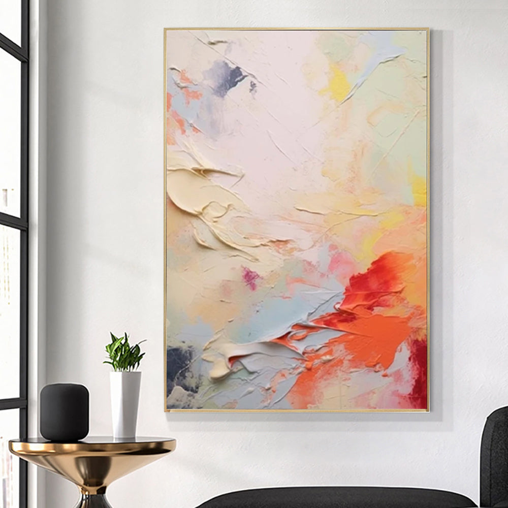 Coral Red White Yellow Handmade Oil Painting Canvas Wall Art Decoration Hand Painted Modern Colorful Abstract Acrylic Artwork For Living Room Home Decor Unframed Paintings